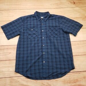 Orvis Shirt Mens Large Blue Plaid Short Sleeve Button Up Classic Fit Casual
